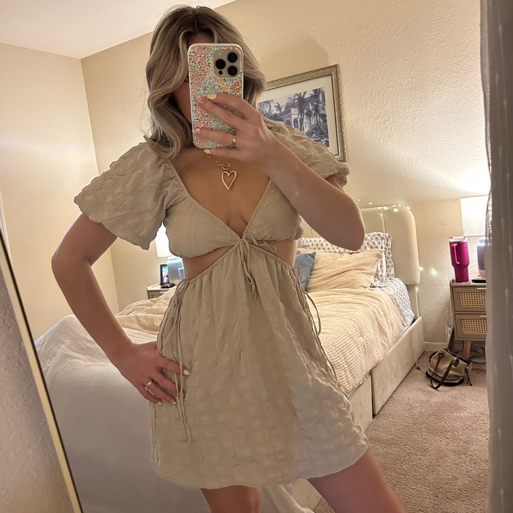 Flirty Beige Cut-Out Dress